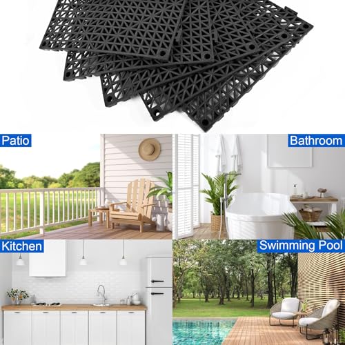 MYFAMIREA Modular Interlocking Cushion 18 Pack 11.8" x 11.8" Rubber Floor Tiles Non-Slip Splicing Drainage Mats for Deck, Black - size: 18 PCS