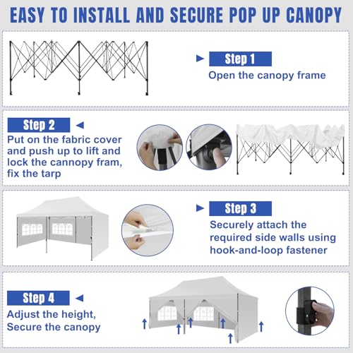 Yesker 10x20 Pop Up Canopy Tent with Sidewalls Instant Outdoor Canopy, Waterproof & UV Protection, Easy Setup Adjustable Height Heavy Duty Shelter Gazebo Tent for Patio Backyard Party Events, White - size: 10x20FT White w Sidewalls