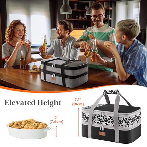 Lifewit Insulated Double Decker Casserole Carrier, Expandable Lasagna Lugger Tote Bag for Hot or Cold Food, Fits 9" x 13" Baking Dish for Potluck Parties, Picnic and Cookouts, Black-Flowers - color: Black-Flowers