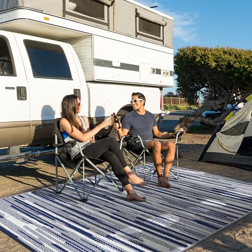 GENIMO Outdoor Rug for Patio Clearance, 8'x10' Waterproof Camping Mat, Reversible Plastic Straw Rugs for RV, Camper, Balcony, Backyard, Picnic, Deck (Blue White) - color: Blue White, size: 8' x 10' (Rectangular)