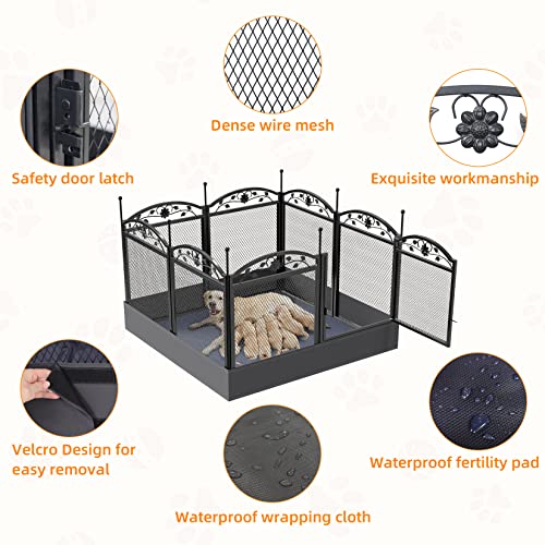 BingoPaw Dog Playpen Indoor: 8 Panels 32” Tall Metal Pet Pen Puppy Whelping Box with Waterproof Bottom - Outdoor Doggy Run Fence with Door for Small Medium Large Dogs