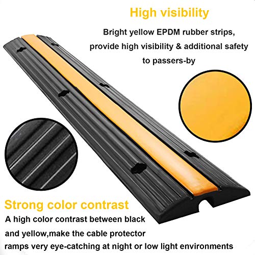 Reliancer 4 Pack 1-Channel Rubber Cable Protector Ramp Traffic Speed Bump 18000lbs Capacity Heavy Duty Cable Protective Cover Ramp Driveway Hose Cord Track Protector Wires Concealer for Garage Parking - size: 4 Pack 1-Channel