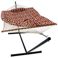 Sunnydaze Rope Hammock with Stand for Outside - Heavy Duty Freestanding Portable Outdoor Hammock Set with Quilted Pad, Pillow, and 12-Foot Steel Frame - 275 lb Capacity - Royal Red - color: Royal Red
