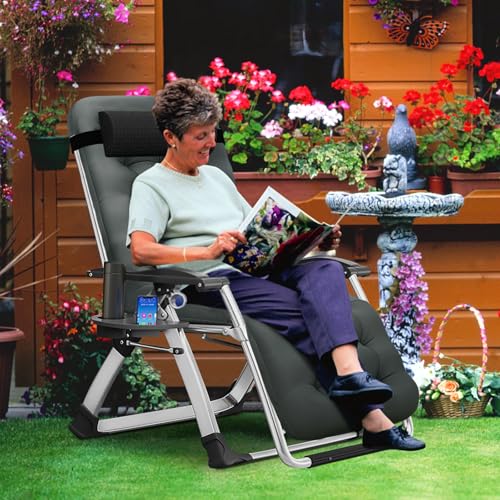 MOPHOTO Zero Gravity Chair, Outdoor Padded Lounge Chair with Side Table, Reclining Chair, Sturdy & Comfortable, Supports up to 440lbs - color: Deep Gray, style: Zero Gravity Chair