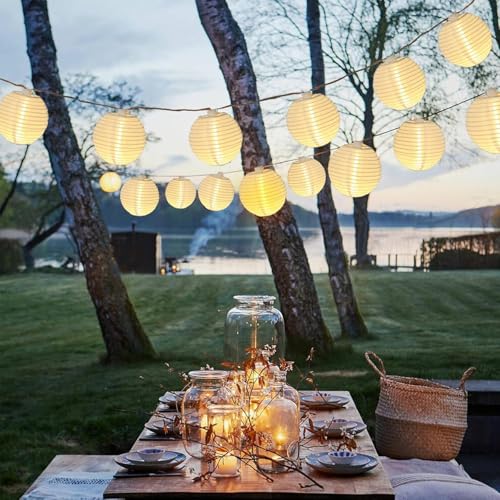 Vigdur Solar Lantern String Lights - Outdoor Paper Lantern Lights Waterproof, Outdoor Patio Light for Garden Party Camping Yard Decor, (6.6FT) - color: White Solar Lantern