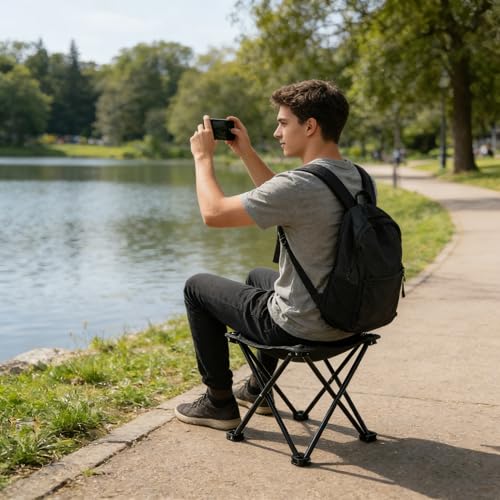 Wind Tour Portable Folding Camping Stool Outdoor Camping Lightweight Samll Chair for Fishing Hiking Gardening and Beach with Carry Bag (13.0”X13.0” Large Black -2) - color: 13.0”x13.0” Large Black -2