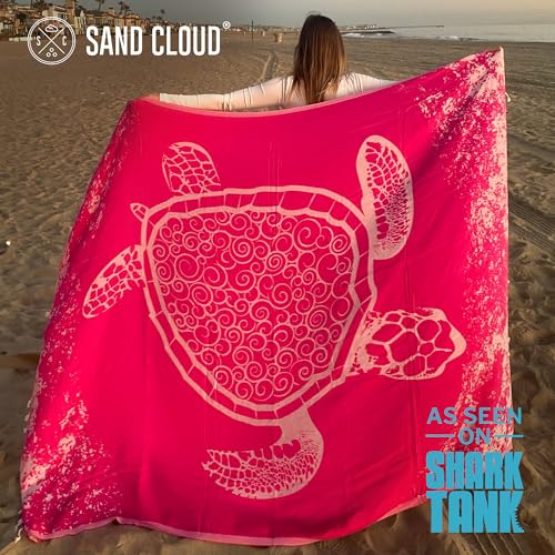 Sand Cloud Turkish Beach Towel - Sand Free - 100% Organic Turkish Cotton Yarn - Quick Dry Towel for Beach, Picnic, Blanket or Bath - As Seen on Shark Tank - Marine Life (Crush Turtle Fucshia) - color: Crush Turtle Fuschia, size: X-Large