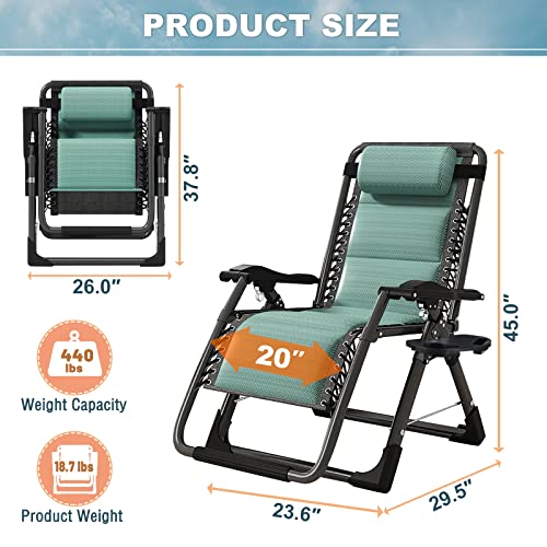 ABORON Zero Gravity Chair,Premium Outdoor Lawn Folding Lounge Chairs,Sturdy Adjustable Reclining Patio Chairs with Built in Cushion,Headrest & Tray - color: Emerald Green