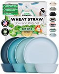 Grow Forward Premium Wheat Straw Plates and Bowls Sets - 8-Piece Wheat Straw Dinnerware Sets - Unbreakable & Reusable Microwave Safe Plastic Dinner Plates for Outdoors, RV, Camping Dishes - Seascape - color: Seascape