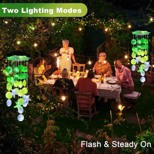 Solar Shell Gift for Mom Grandma Girls, White & Green Solar Christmas Wind Chimes for Outside, Outdoor Decorative Mobile Lights for Garden, Yard, Patio, Window, Party, Christmas Decorations - color: White & Green