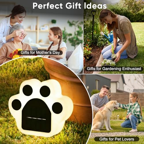 Solar Paw Print Lights 4 Pack, Outdoor Waterproof Solar Garden Lights, Lawn Patio Pathway Decorative Lights, Pet Dog Lovers Gifts for Women Mom Mother's Day - color: Warm White