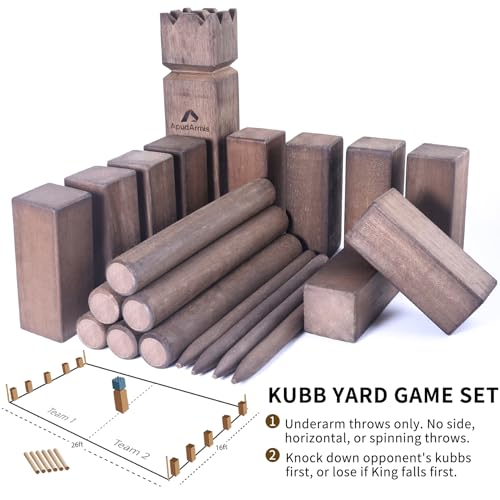 ApudArmis Kubb Yard Game Set, Viking Chess Outdoor Clash Toss Yard Game with Carrying Case - Rubber Wooden Backyard Lawn Games Set for Teenagers Adults Family - color: Brown