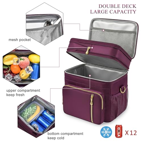 MIYCOO Lunch Bag & Lunch Box for Women Men, Double Deck Leakproof Insulated Soft Large Adult Camping Cooler bag for Work, Beach, Picnic, Travel (Purple, 15L) - color: 3 - Purple