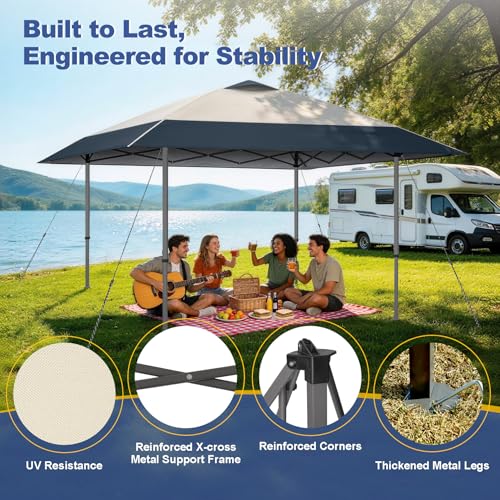 Explore Land 13x13 Pop Up Canopy with One Push Setup Heavy Duty Outdoor Sun Shade Tent for Beach,Camping,Events,Parties(Beige & Navy) - color: Beige & Navy, size: 13x13ft