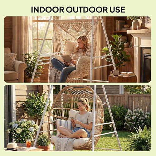 Outsunny Hammock Chair Stand, Free Standing Heavy Duty Hanging Swing Chair with Anti-Slip Foot Pads, 2 Carabiners, for Relaxation, Indoor and Outdoor Use, White - color: White