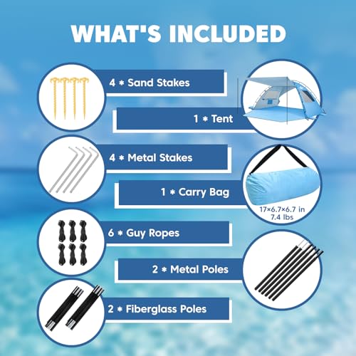 Purebox Beach Tent Sun Shelter - 2/3/4 Person UPF 50+ UV Protection Tents with Canopy, Easy Setup Lightweight Beach Shade Tent, Portable Beach Cabana Sun Shade Shelter