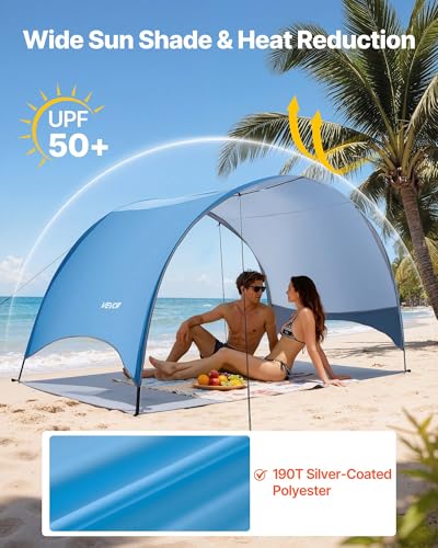 VEVOR Beach Tent Sun Shelter for 3 Person, UPF 50+, Portable Sun Shade Beach with Carrying Bag & Ground Stakes, Lightweight and Easy Setup Beach Umbrella for Camping Fishing Outdoor Picnic - size: 3 Person