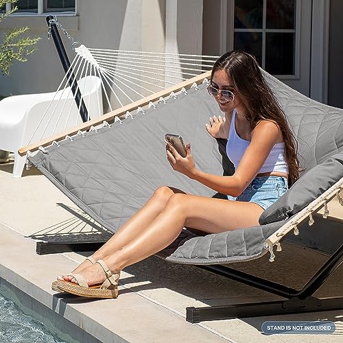 ANOW Heavy Duty Hammock with Spreader Bars and Detachable Pillow, 2 Person Hammock for Outdoors Indoors, 450 LBS Weight Capacity, Light Gray - color: Light Gray, size: 2 Person Without Stand