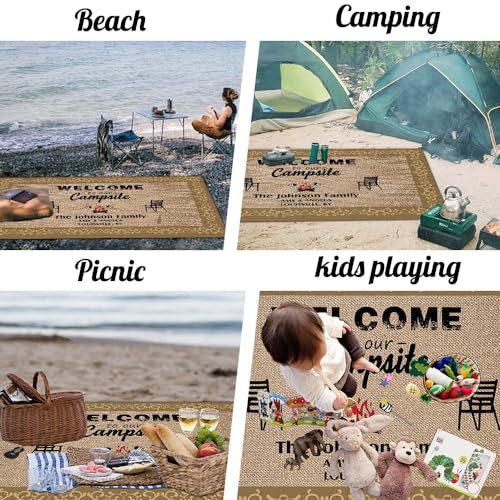 Custom RV Rug Welcom to Our Campsite RV Trailer Decor Floor Mat for Outdoors, Patio, Backyard, Picnic, Beach, Camping, 66 x 99 Inch - color: Welcom to Our Campsite 1, size: 5'6" x 8'3" (Rectangular)