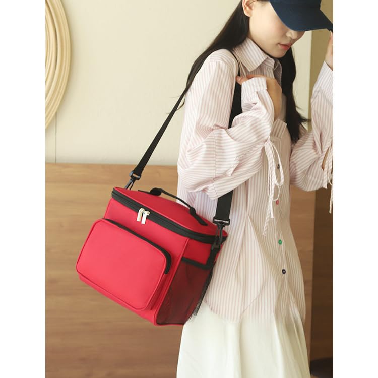Insulated Picnic Bag Reusable, 2024 Updated Outdoor Gear Insulated Cooler Bag Collapsible Portable Picnic Basket Cooler, for Hot Or Cold, Picnic, Food Delivery, 10.63 * 7.09 * 9.25 Inch (Red) - color: Red