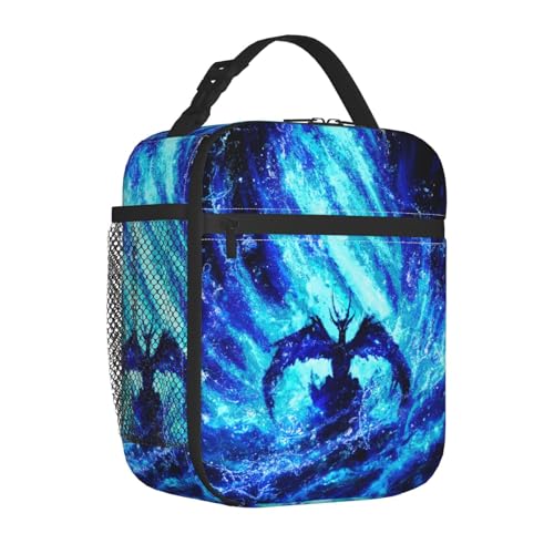 Cool Blue Dragon Insulated Lunch Bag Portable Reusable Zipper Lunch Box For Men Women Work Picnic Travel Camping - color: Black21