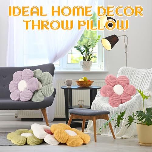 Coume 6 Pcs Flower Floor Pillows - 16 Inch Daisy Throw Pillows Cute Flower Decorative Floor Seat Cushions for Bedroom Home Sofa Chair Couch Decor(White, Pink, Purple, Yellow Green, Dark Green) - color: White, Pink, Purple, Yellow Green, Dark Green
