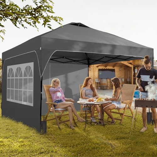 8x8 FT Pop Up Canopy with 1-Button Push, 4 Removable Sidewalls, Sandbags, Instant Canopy Tent for Outdoor Events - color: Gray, size: 8x8 with Sidewalls