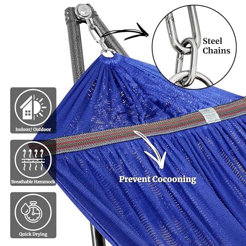 Tranquillo Universal Hammock 600 lbs Capacity, Instant 20s Foldable Hammock Stand, 3-Year Warranty Hammock with Stand, 2 Person Camping Hammock Revolutionary Portable, No Screws, Premium, Blue - color: 1. Blue