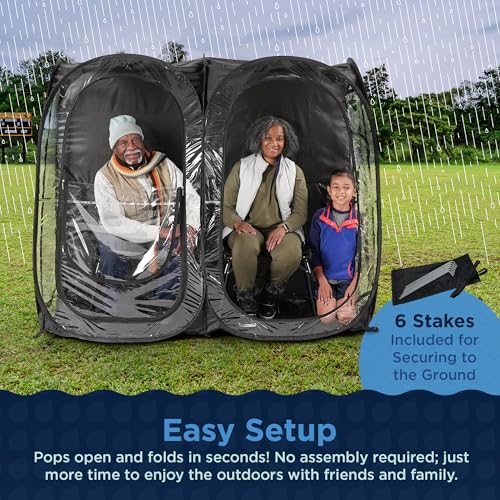 WeatherPod® Side-by-Side™ 2-4 Person Pop-Up Sports Tent Pod - The Original Shark Tank Instant Setup All-Weather Pod Shelter for Outdoor Sports, Rain, Wind & Cold - size: 2 Person