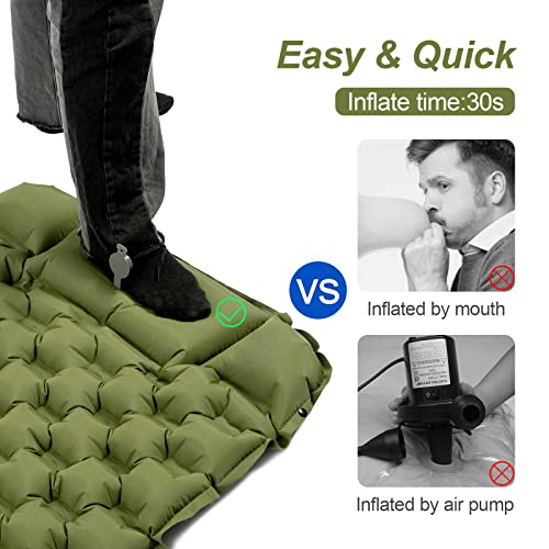 Night Cat Inflatable Sleeping Pads Mat Bed with Pillow Foot Pump for Camping Backpacking Hiking Ultra-Light Compact Comfortable Extendable 77"x25.5" - color: Green, size: Single Sleeping Pad