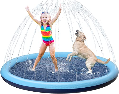 Kids Dog Splash Pad Sprinkler - Jasonwell Non Slip Dog Sprinkler Pad Splash Pool Puppy Dogs Pool Summer Outdoor Water Toys Backyard Durable Splash Pad for Toddlers Kids Small Medium Large Dogs Pet - style: Blue - 60"