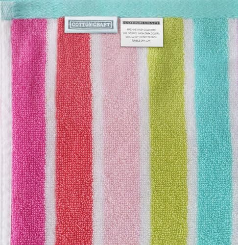 COTTON CRAFT Oversized Beach Towel - 2 Pack XL 39 x 68 inches Big & Huge Beach Blanket Towel - 100% Cotton Dobby Terry Velour Stripe - Super Soft Luxury - Pool Picnic Bath - Pink Multi - color: Cabana Stripe - Pink Multi, size: 2 Pack - 39x68
