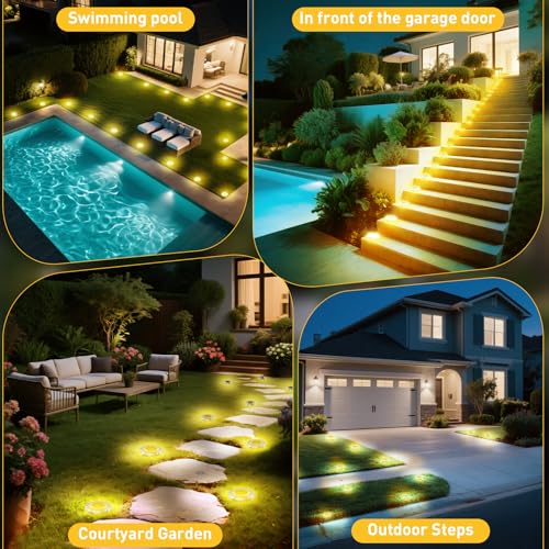 Solar Ground Lights, Solar Disc Light Outdoor Waterproof,Landscape Lighting Garden Lights for Pathway, Yard, Deck, Lawn, Patio, Swimming Pool,Walkway(Warm, 12Pack) - color: Warm colors, size: 12 Pack