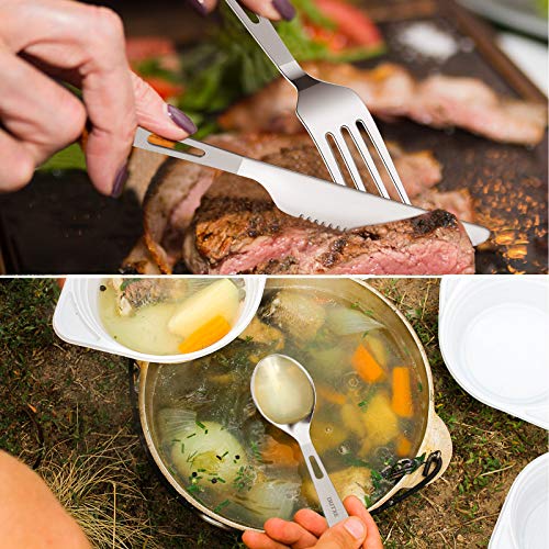 OUTXE Titanium Flatware Polished Knife Fork Spoon Set Lightweight Ti Camping Utility Cutlery Set with Carrying Bag for Traveling Picnic Hiking - color: Polished Knife Fork and Spoon Set