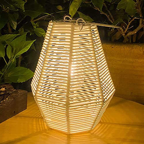 Outdoor Solar Lantern Hanging Decorative Rattan Lanterns with Handle White Large Solar Table Lamp Waterproof for Patio Garden Wedding Home Decor - size: Rattan 1