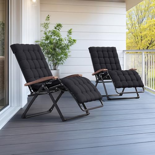 PURPLE LEAF Extra Wide Outdoor Reclining Chair Set of 2 Patio Zero Gravity Chaise Lounge Folding Chair with Removable Cushion Adjustable Headrest for Lawn Camping Beach Pool Black - color: Black - 2 Chairs, size: Extra Wide – Thick Cushion