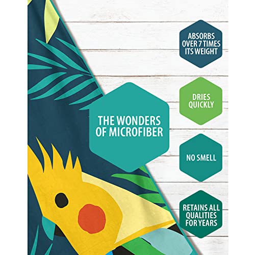 VENTURE 4TH Microfiber Beach Towel: Quick-Dry, Compact, Sand-Free, Absorbent, Sandproof and Lightweight - Perfect for Camping, Beach, and Roadtrips (Navy Cockatoo Design | 35x78 inches) - color: Navy Cockatoo, size: Extra Large (78" x 35")