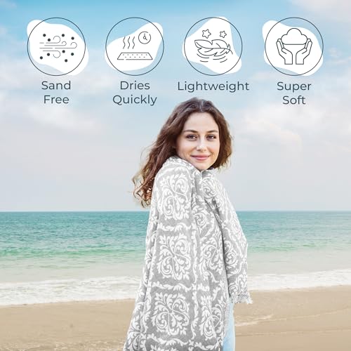 Premium Turkish Beach Towel (35”x 67”) – Lightweight, Quick Dry Beach Towel, Sand-Free, 100% Cotton – Ren Grey Color - color: Renaissance Light Grey