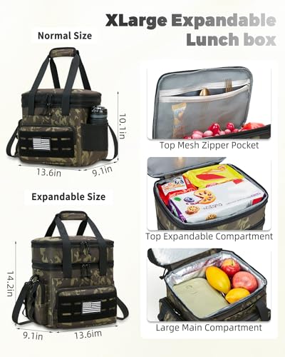 holuxer Tactical Lunch Bag & Lunch Box for Men - Large Double Deck Expandable Insulated Soft Adult Lunchbox for Work - Cooler Bag for Beach, Picnic, Camping,Outdoor，Travel (Camo,23L) - color: Camo, size: X-Large