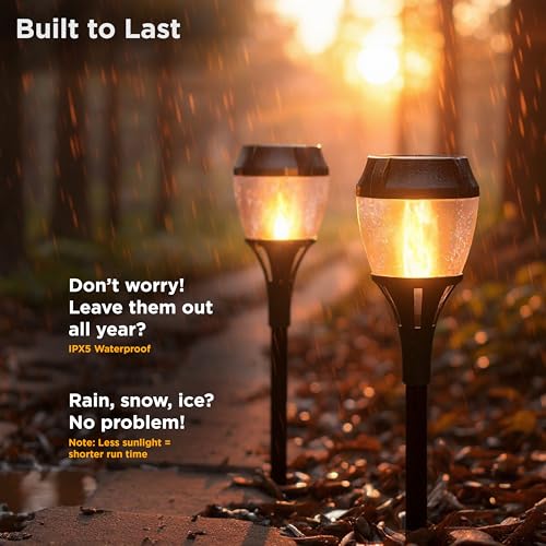 FoxFlame Solar Path Lights Outdoor Waterproof-Realistic Flickering LED Flame,IP65 Pathway Lights Solar Powered Warm Light for Garden and Walkways,Ground Stake Included for Easy Setup(2 Pack) - style: Elegant Path Torch