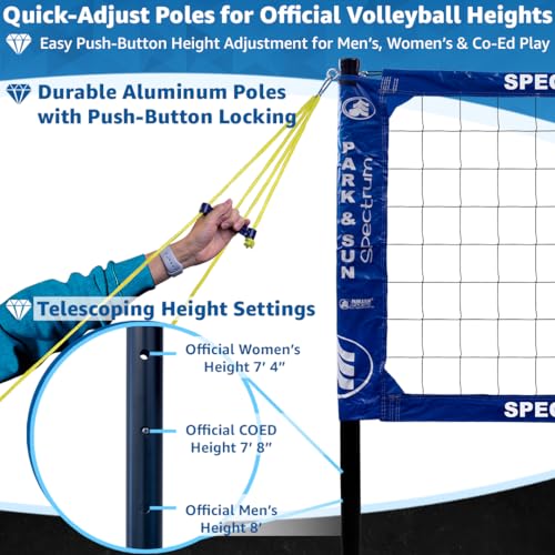 Park & Sun Sports Spectrum Classic: Adjustable Professional Outdoor Volleyball Net System - color: Classic Blue