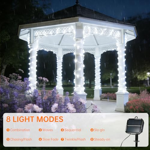 Solar Rope Lights for Outside, 33ft 100 LED Solar String Lights with 8 Modes, Waterproof Solar Outdoor Light for Patio Garden Party Tree Porch Pool Fence Outdoor Holiday Xmas Decor -White - color: White, size: 33ft