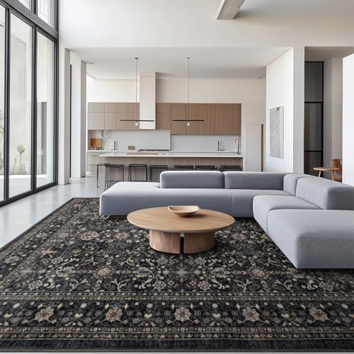 Ruaruarug Area Rug Non Slip Machine Washable Ultra Soft Living Room/Bedroom/Kitchen/Outdoor/Classroom, Black Grey, 10'×14' - color: Dark Grey, size: 10' x 14' (Rectangular)