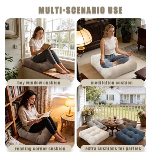 Floor Cushions for Adults Set of 2, Large Meditation Floor Pillows for Sitting on Floor, Thick Square Seat Cushions for Yoga Meditation Reading, Grey 18x18 in - color: Grey