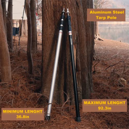 HIKEMAN Tent Poles Camping Poles for Tarp Awning Canopy Porch Sun Sails Tarpaulin Headroom Aluminium Adjustable Telescoping - color: (4 pieces) black