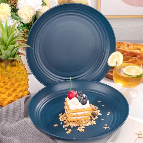 Supernal Dark Blue Wheat Straw Plates - 16pcs Dinner Set, Reusable, Unbreakable, Dishwasher & Microwave Safe for Camping, Picnic - color: Dark Blue