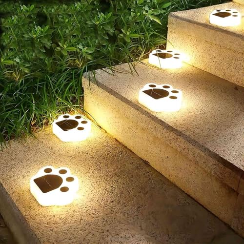 Solar Paw Print Lights 4 Pack, Outdoor Waterproof Solar Garden Lights, Lawn Patio Pathway Decorative Lights, Pet Dog Lovers Gifts for Women Mom Mother's Day - color: Warm White