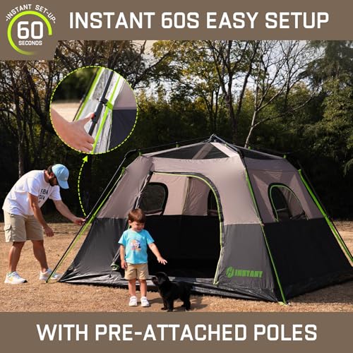 4/6/8/10 Person Instant Tent, Waterproof Pop Up Tents for Camping with Rainfly, 60 Seconds Easy Setup, Automatic Cabin Tent for Family Camping with Expandable Carry Bag & Upgraded Ventilation - color: Black, size: 6 Person