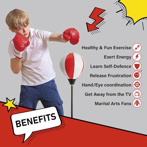 Whoobli Punching Bag for Kids and Toddler Incl Boxing Gloves| 3 4 5 6 7 8+ Years Old Adjustable Kids Boxing Bag with Stand| Sports Toy for Boys| Ideal Christmas Birthday Gift for Children; New 2026