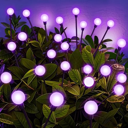 ZFNN Solar Garden Lights Outdoor, 4 Pack Firefly Swaying Lights Purple, Waterproof 4 Pack 24 Heads Garden Decor for Yard Patio Pathway Lawn, Gardening Gifts for Women Christmas Decoration - color: Purple, size: 4 Pack 24 LED